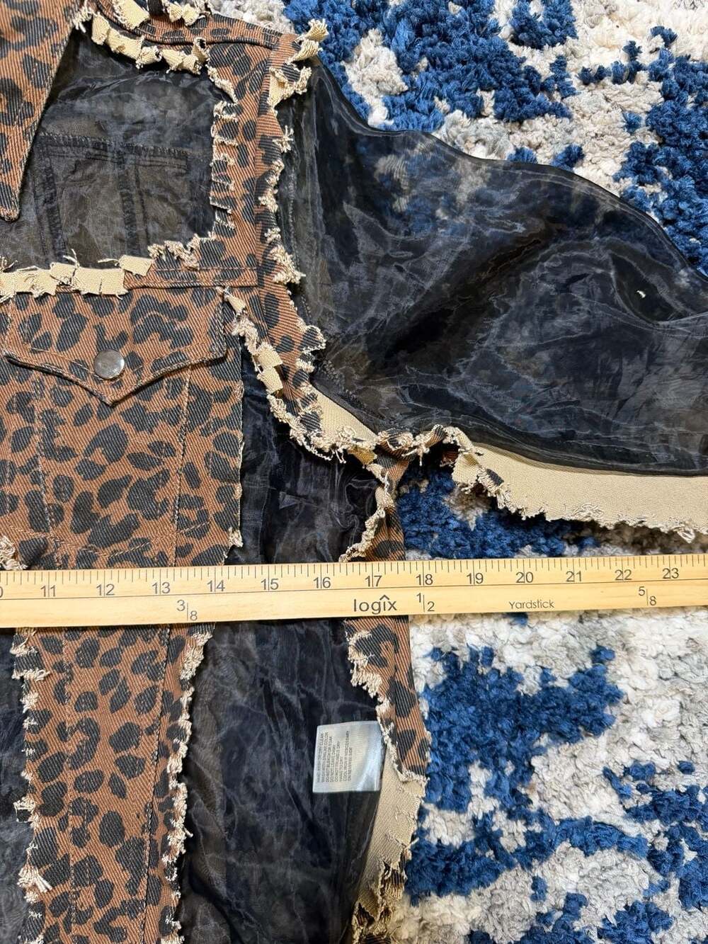 Adore Leopard Print Mesh Panel Distressed Denim Jacket Size M - Picture 4 of 5